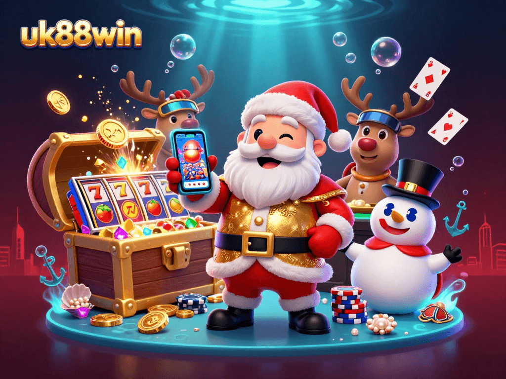 Spin to win with uk88win in a festive casino adventure featuring Santa and friends!