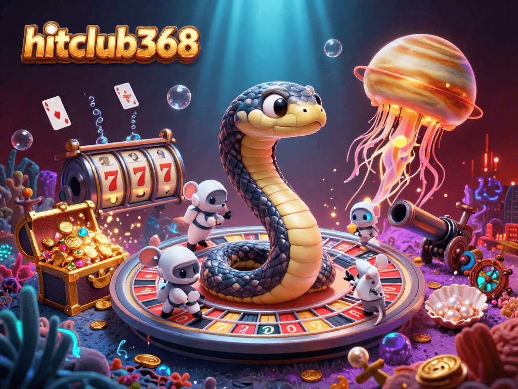 Experience the thrill of hitclub368 with 3D characters engaging in cosmic casino adventures.