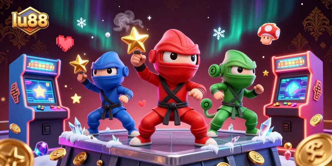 Experience lu88's vibrant 3D casino action with ninja chameleons and arcade elements!