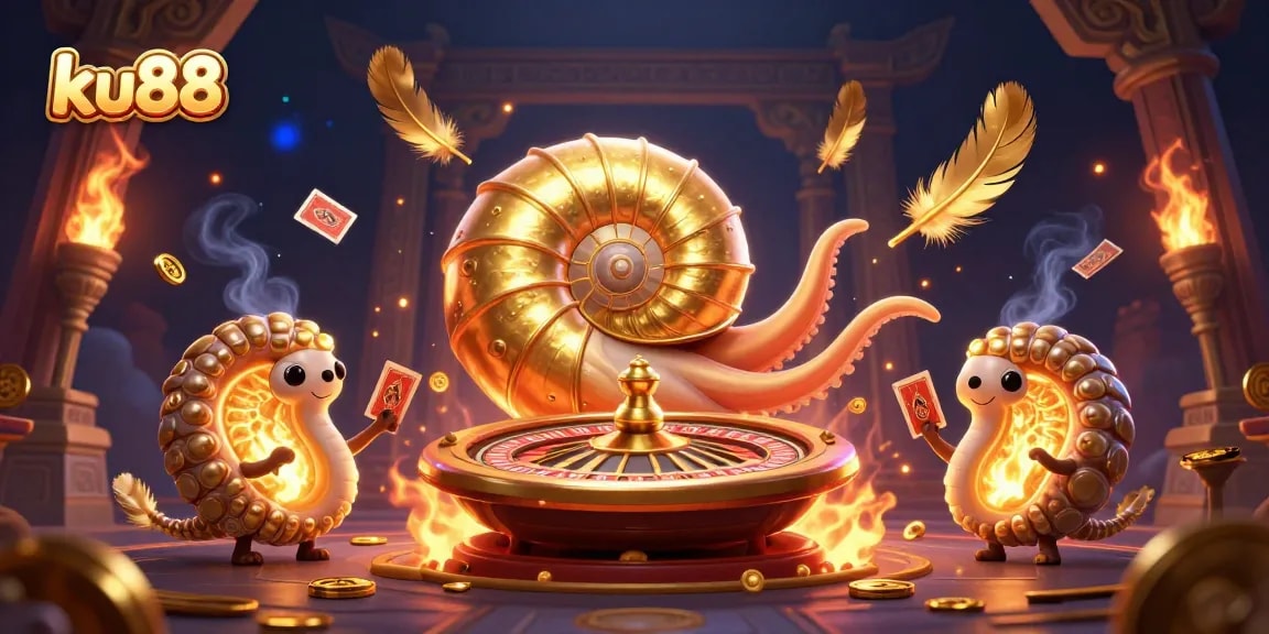 ku88 explores the vibrant roulette scene with the giant nautilus and glowing ammonites