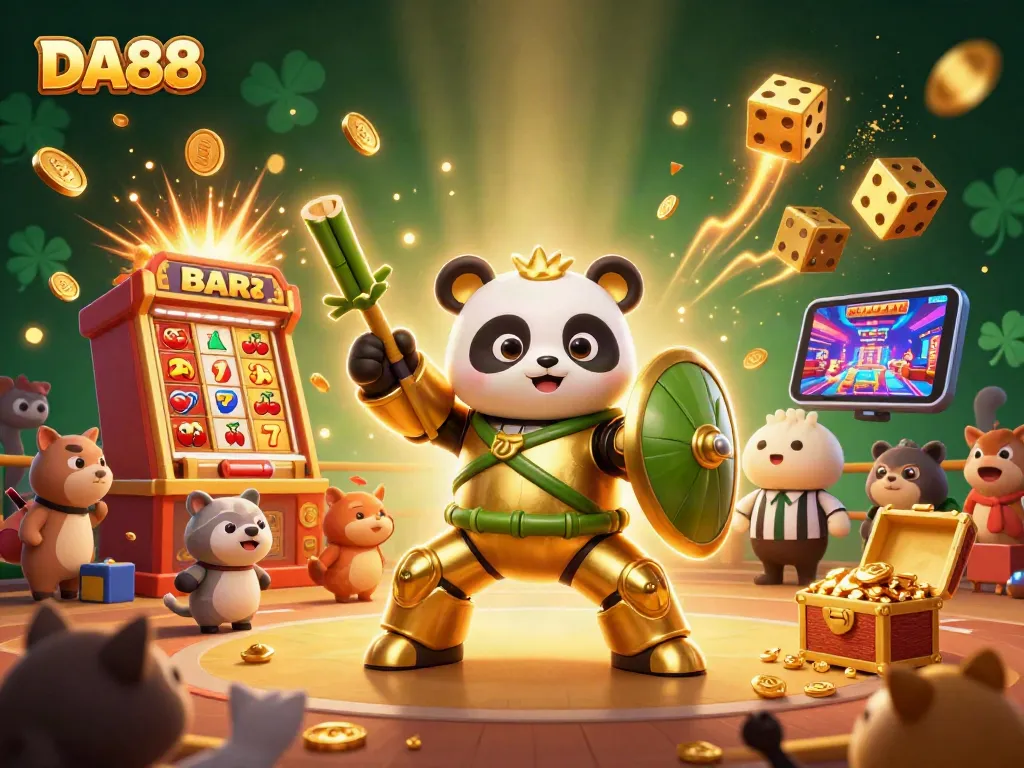 Experience thrilling gameplay at DA88 with a dynamic cockfighting arena and vibrant casino elements.