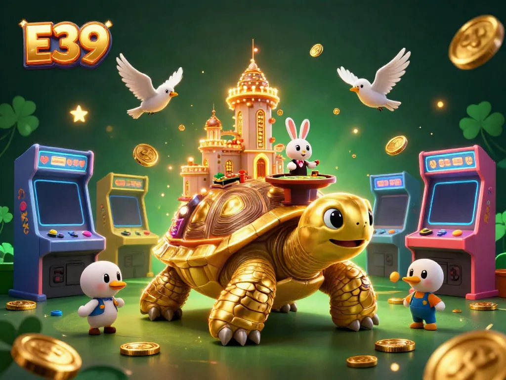 Experience exciting gameplay at E39 with a lively 3D scene involving a golden tortoise casino.