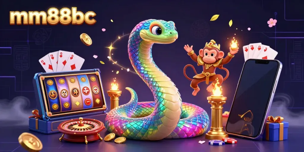 Engage with an immersive mm88bc gaming experience featuring a vibrant rainbow serpent and dynamic casino elements.