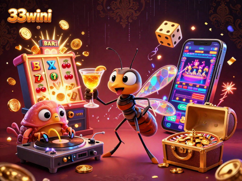 Action-packed scene at 33wini illustrating a vibrant casino atmosphere with dynamic characters and gaming elements.