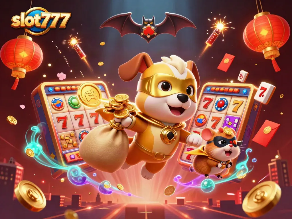 Spin and win big with slot777 in a vibrant casino scene featuring lucky symbols and animated characters.
