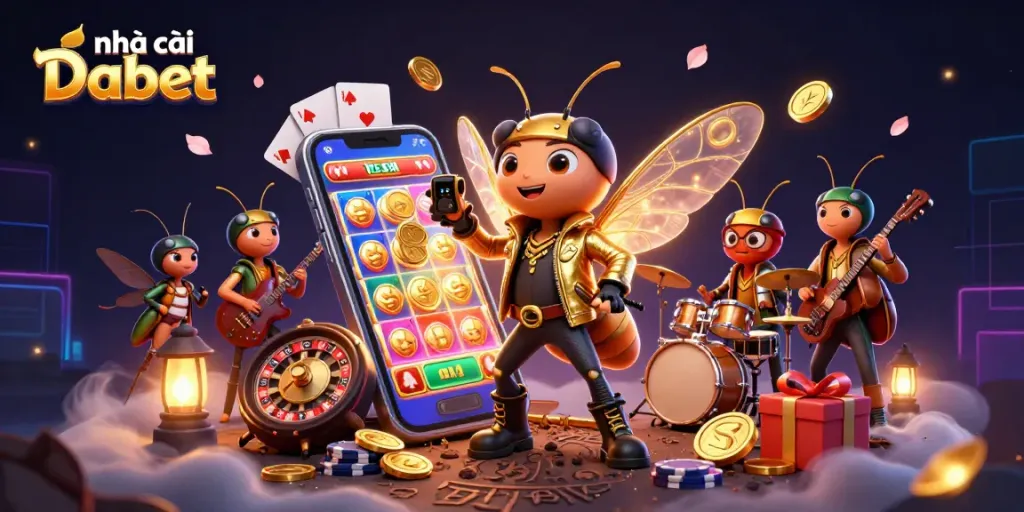 Engage with nhà cái Dabet through vibrant casino action featuring a rock star theme.
