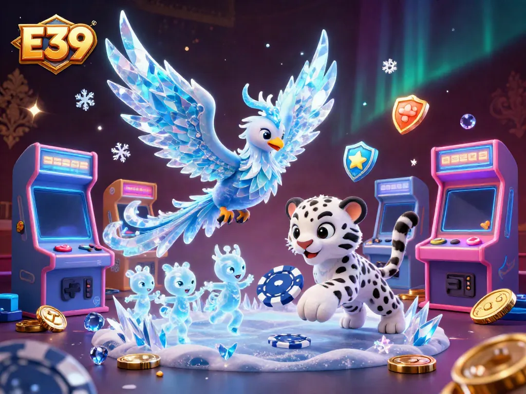 Engage in the thrilling gaming world at E39 with vibrant characters and casino elements.