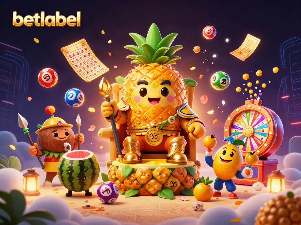 Betlabel showcases a vibrant 3D scene with a golden pineapple king and dynamic casino elements.