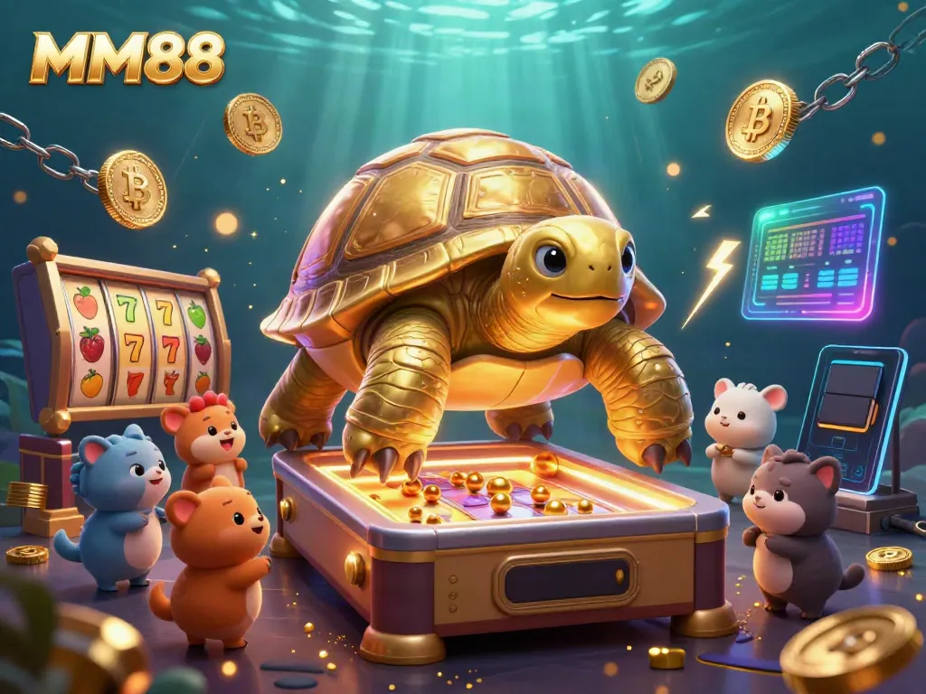 Engage with MM88's exciting online gaming experience featuring a lively tortoise as a pinball machine.
