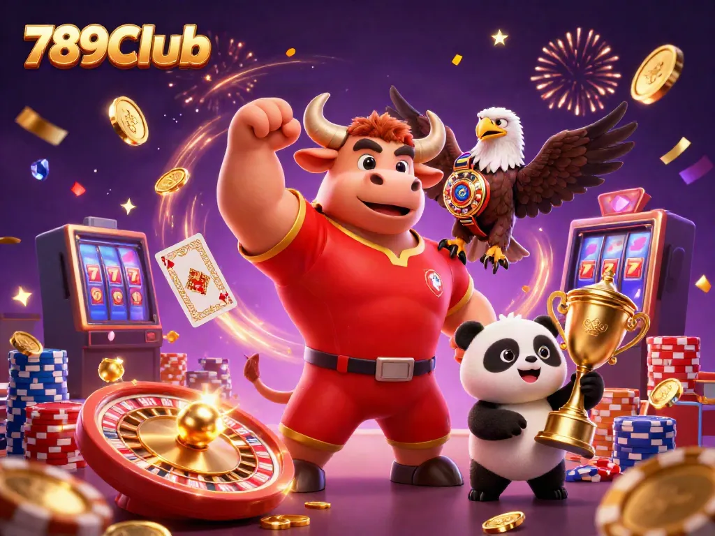 Experience the excitement of 789Club with a vibrant 3D scene showcasing casino characters and elements.