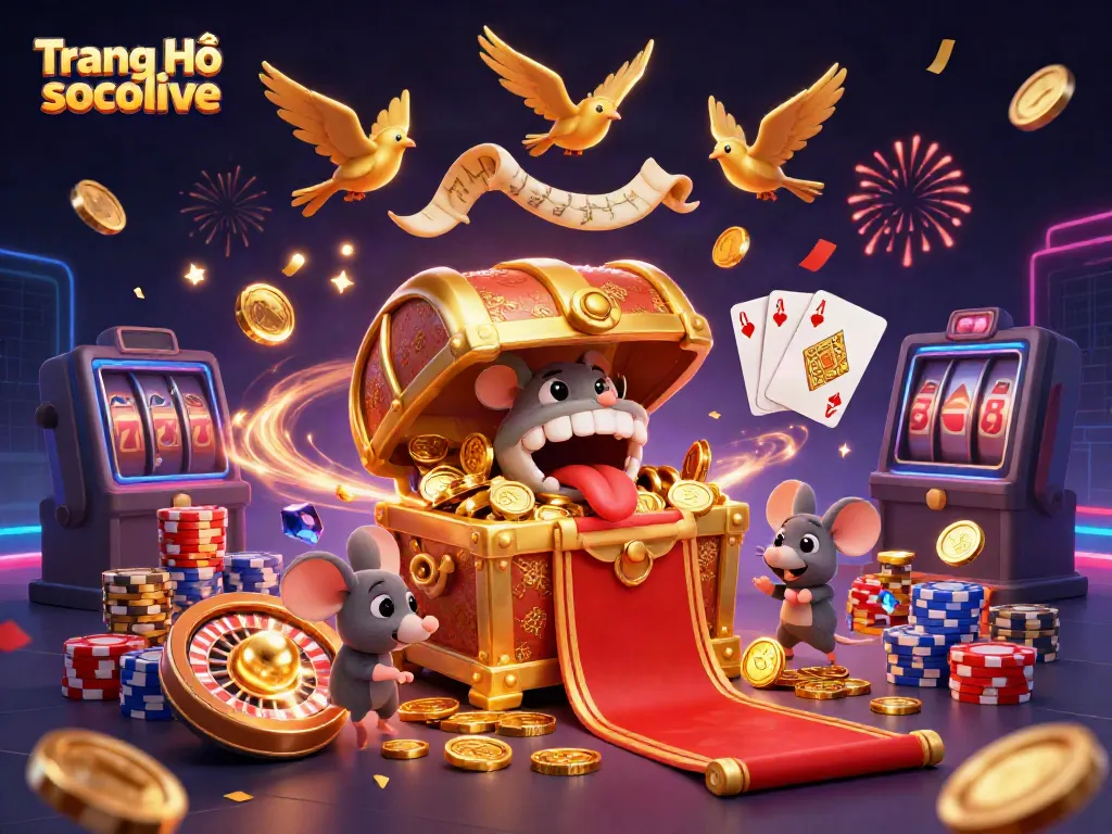 Experience ultimate excitement with Trang Chủ socolive featuring a vibrant treasure scene and dynamic casino elements.