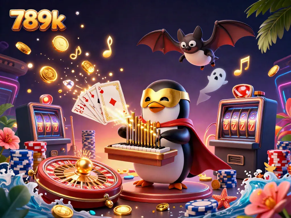 Experience the excitement of 789k with a lively casino scene featuring dazzling elements and characters.