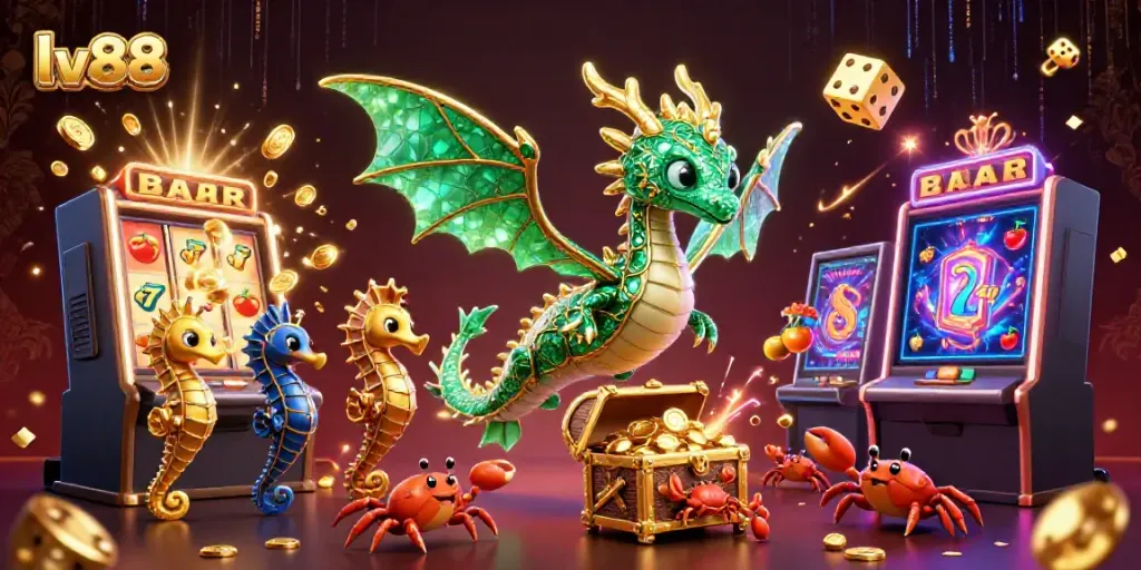 Experience the excitement of lv88's gaming universe with vibrant slot machines and magical sea creatures.